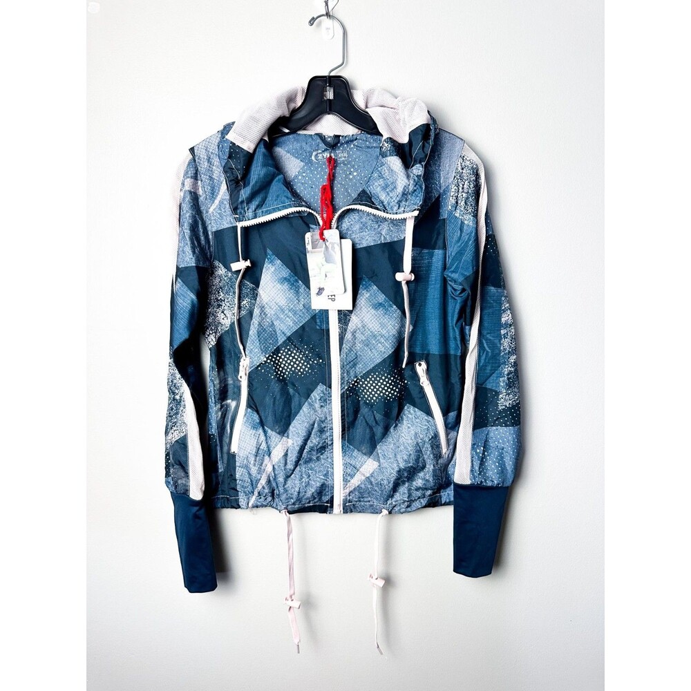NWT ZYIA Active Geometric Radical Bomber Full Zip Jacket Blue Pink XXS
